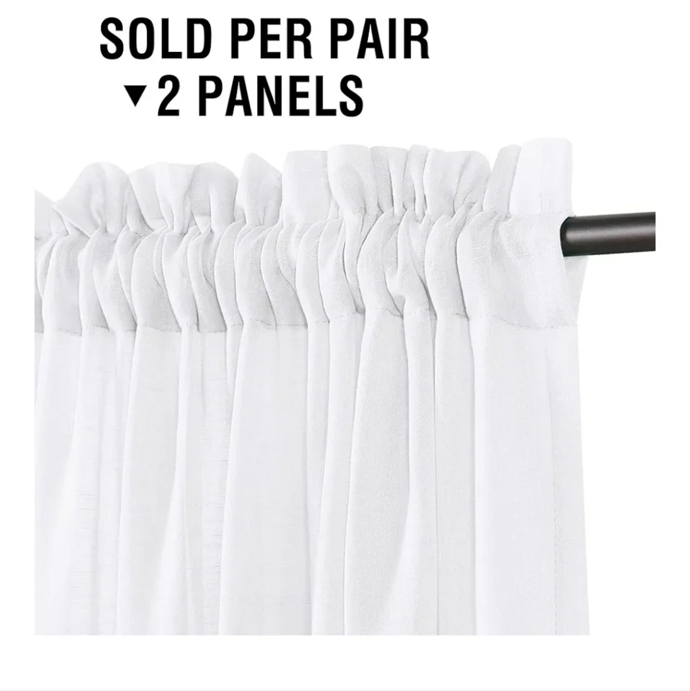 NWT! H Versailtex Elegant White Linen Curtains set of 2 panels 52 x 108